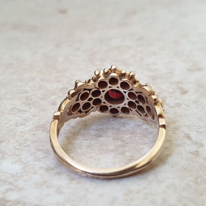 Ornate Garnet Ring in 9ct Gold
