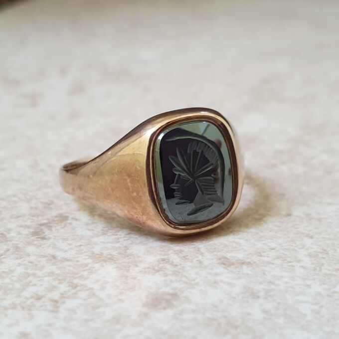 Hematite Centurion Signet Ring in 9ct Gold