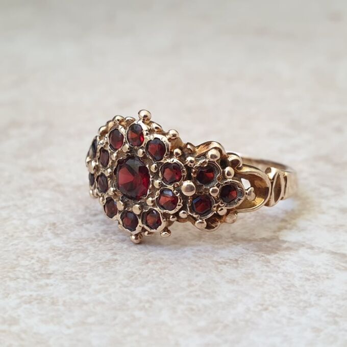 Ornate Garnet Ring in 9ct Gold