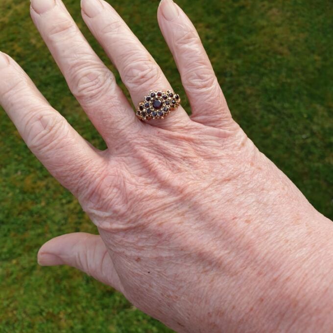 Ornate Garnet Ring in 9ct Gold