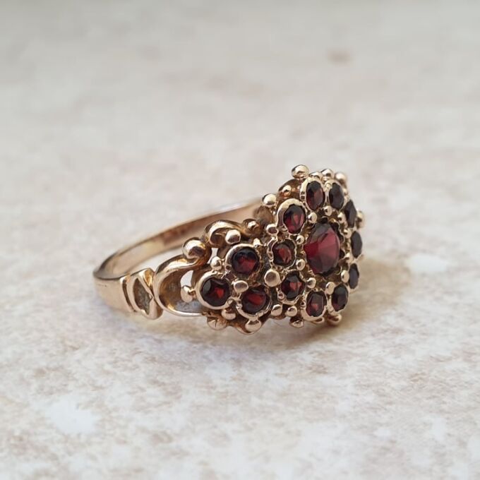 Ornate Garnet Ring in 9ct Gold