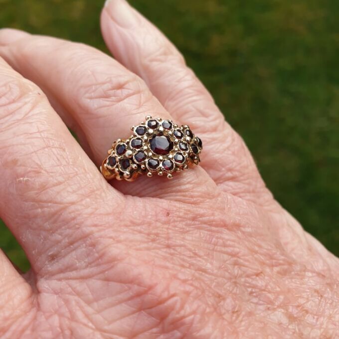 Ornate Garnet Ring in 9ct Gold