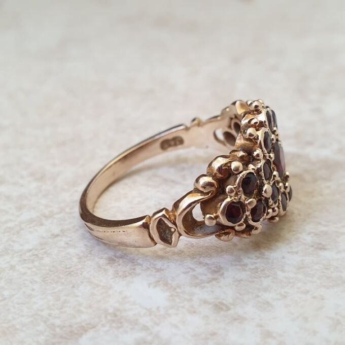 Ornate Garnet Ring in 9ct Gold