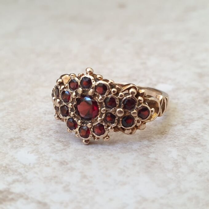 Ornate Garnet Ring in 9ct Gold