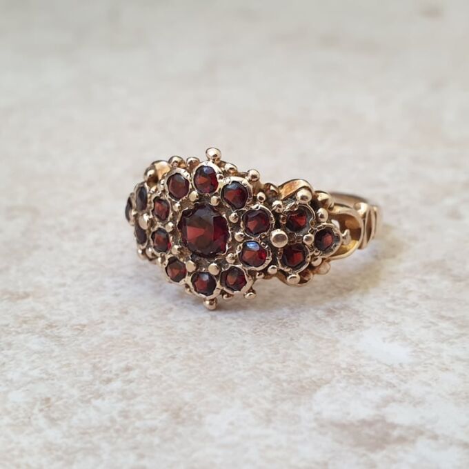 Ornate Garnet Ring in 9ct Gold