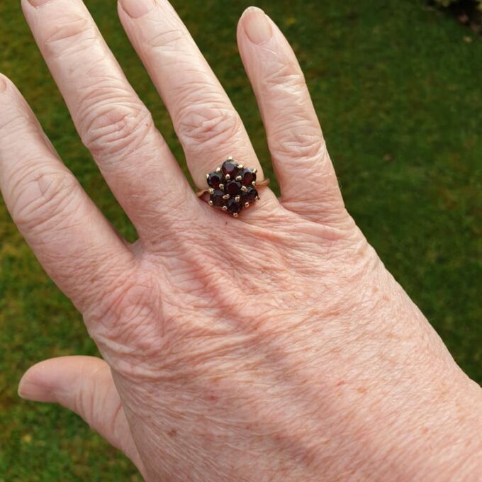 Garnet Cluster Ring in 9ct Gold