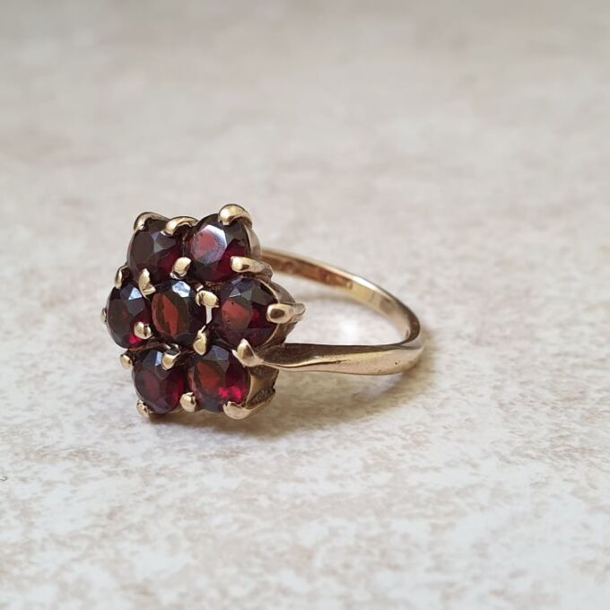 Garnet Cluster Ring in 9ct Gold