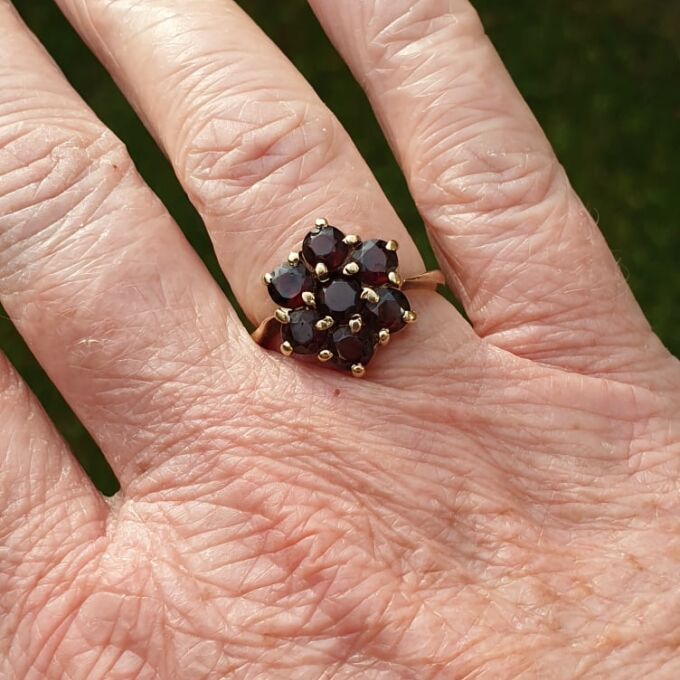 Garnet Cluster Ring in 9ct Gold