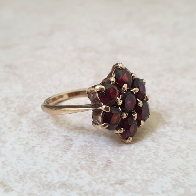 Garnet Cluster Ring in 9ct Gold