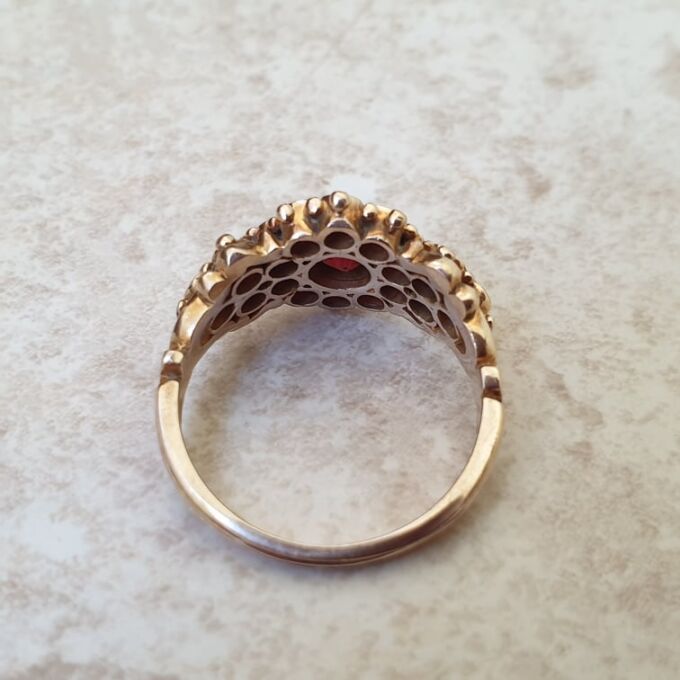 Ornate Garnet Ring in 9ct Gold
