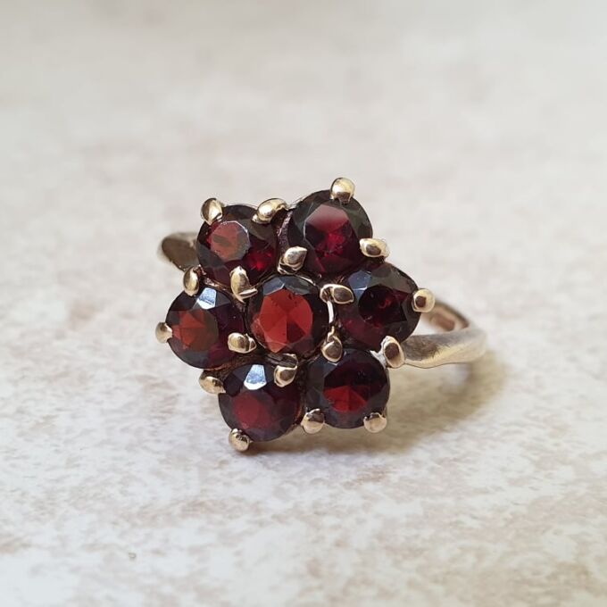 Garnet Cluster Ring in 9ct Gold