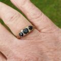 Three Stone Dark Blue Sapphire Ring in 9ct Gold