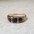 Three Stone Dark Blue Sapphire Ring in 9ct Gold