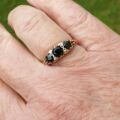 Three Stone Dark Blue Sapphire Ring in 9ct Gold