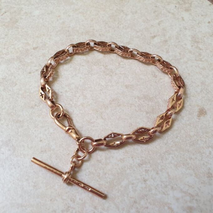 Fancy T Bar Bracelet in 9ct Rose Gold