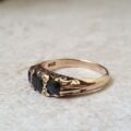 Three Stone Dark Blue Sapphire Ring in 9ct Gold