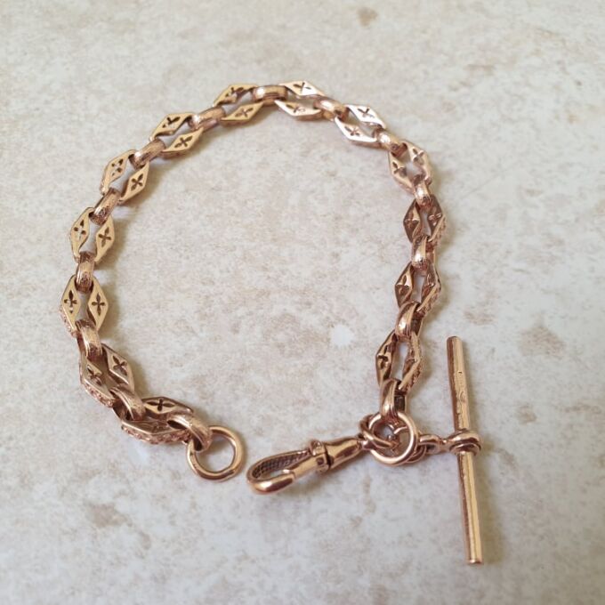 Fancy T Bar Bracelet in 9ct Rose Gold
