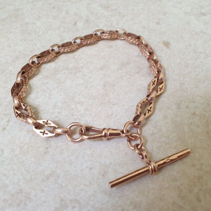 Fancy T Bar Bracelet in 9ct Rose Gold