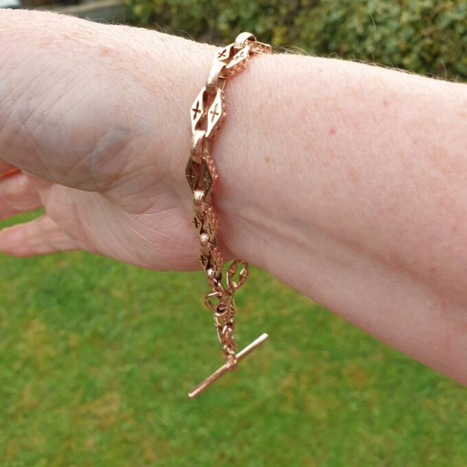 Fancy T Bar Bracelet in 9ct Rose Gold
