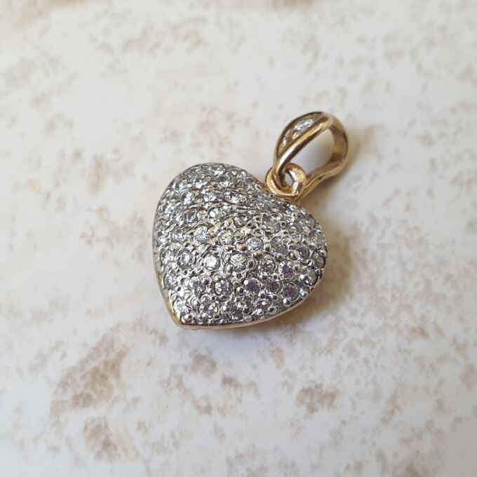 Pave Heart Pendant in 9ct Gold - Gems Afire - Vintage Jewellery UK