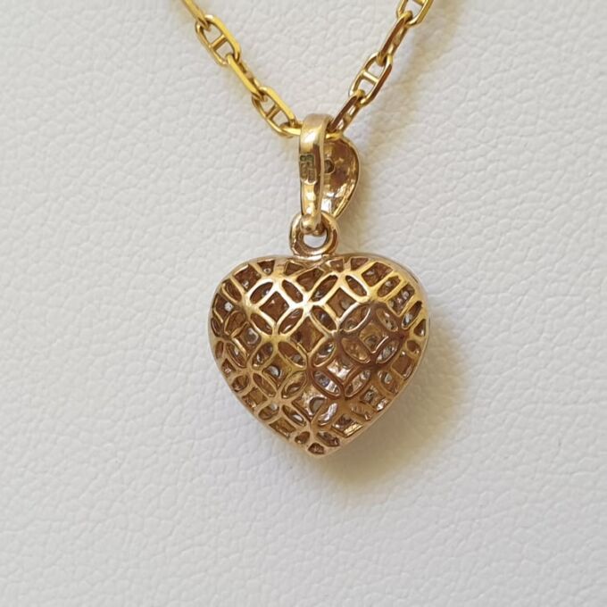 Pave Heart Pendant in 9ct Gold - Gems Afire - Vintage Jewellery UK