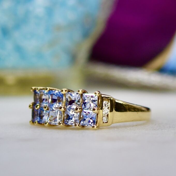 Reserved – Princess Sapphire Multi Stone Ring in 9ct Gold