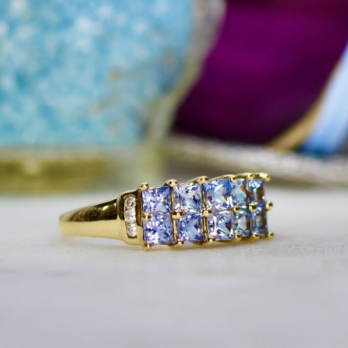 Reserved – Princess Sapphire Multi Stone Ring in 9ct Gold