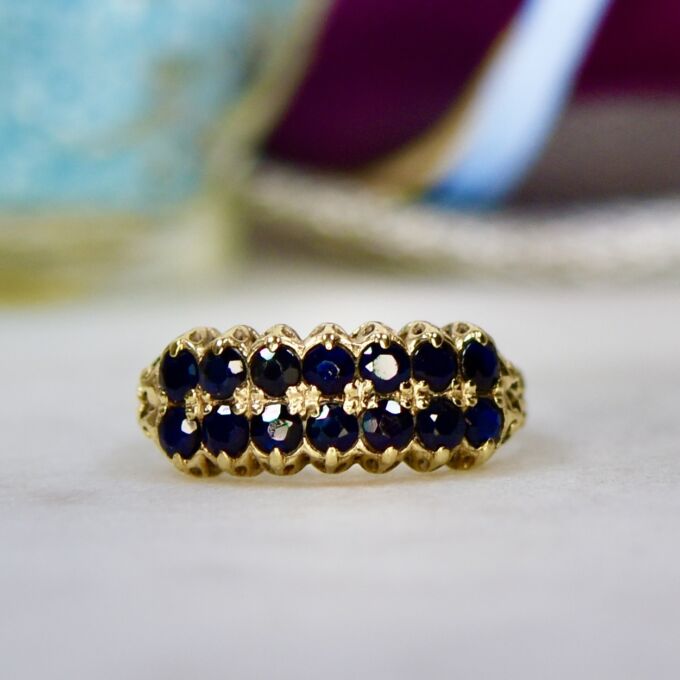 Two Row Sapphire Ring in 9ct Gold