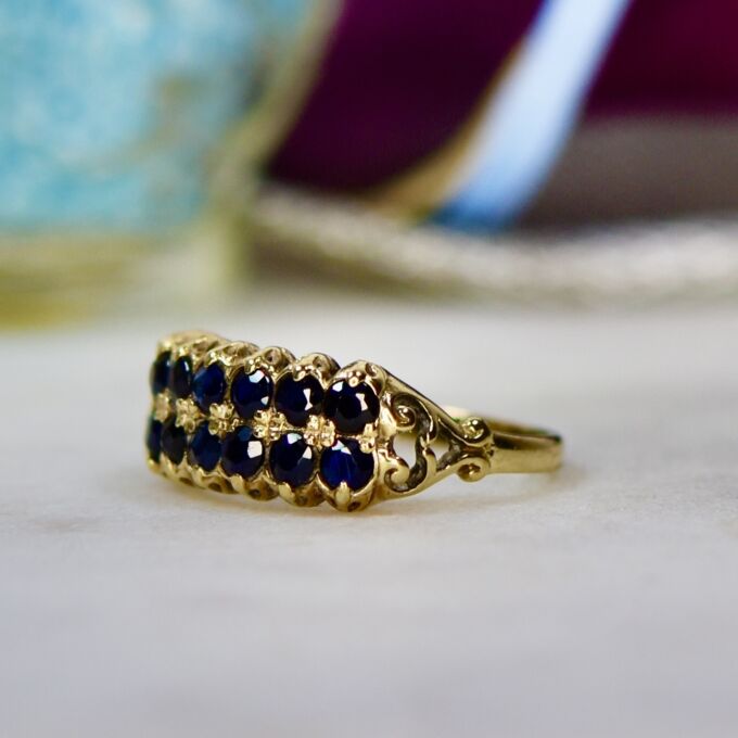 Two Row Sapphire Ring in 9ct Gold