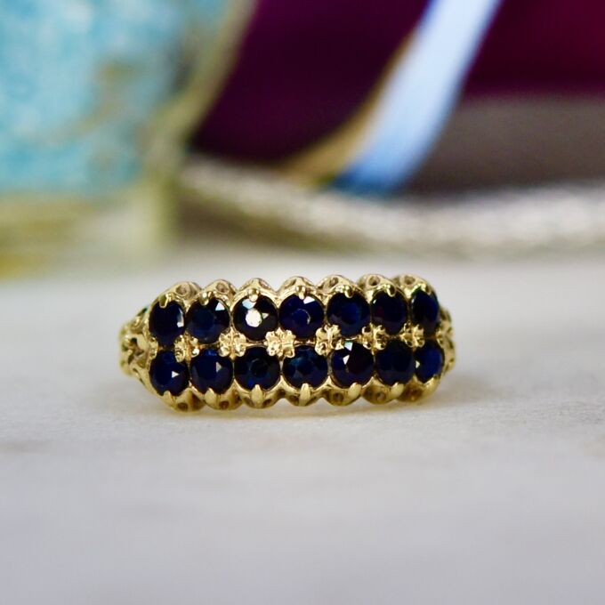 Two Row Sapphire Ring in 9ct Gold
