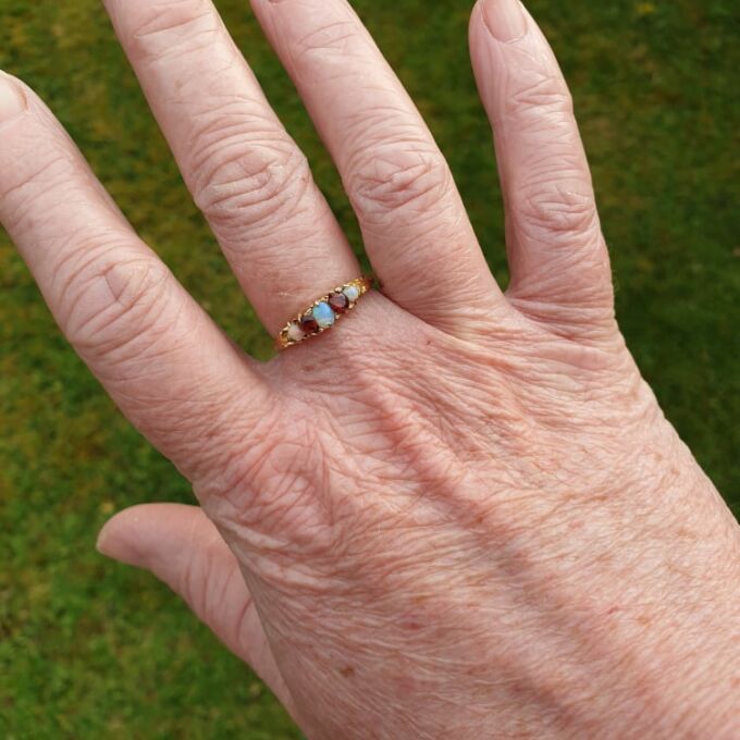 Opal and Garnet Ring in 18ct Gold