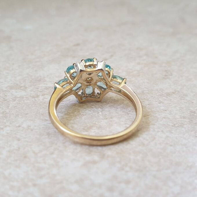 Apatite Flower Cluster Ring in 9ct Gold
