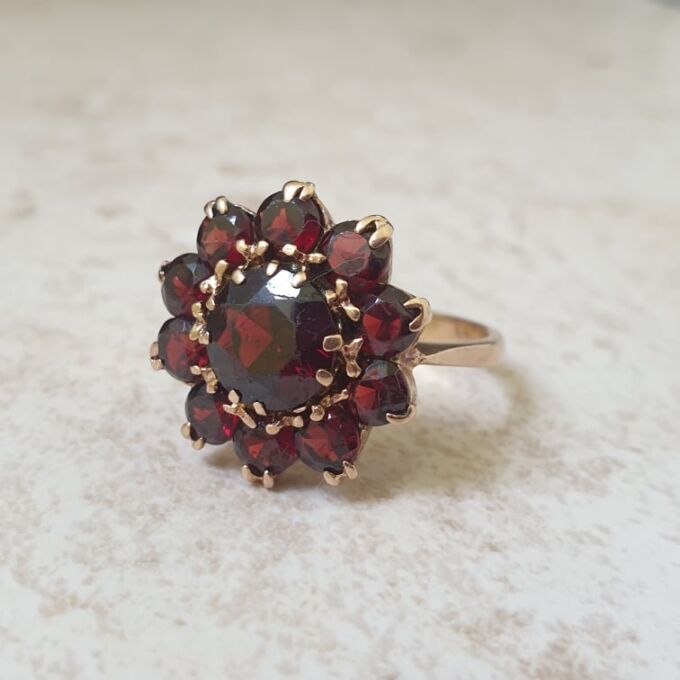 Garnet Cluster Ring in 9ct Gold