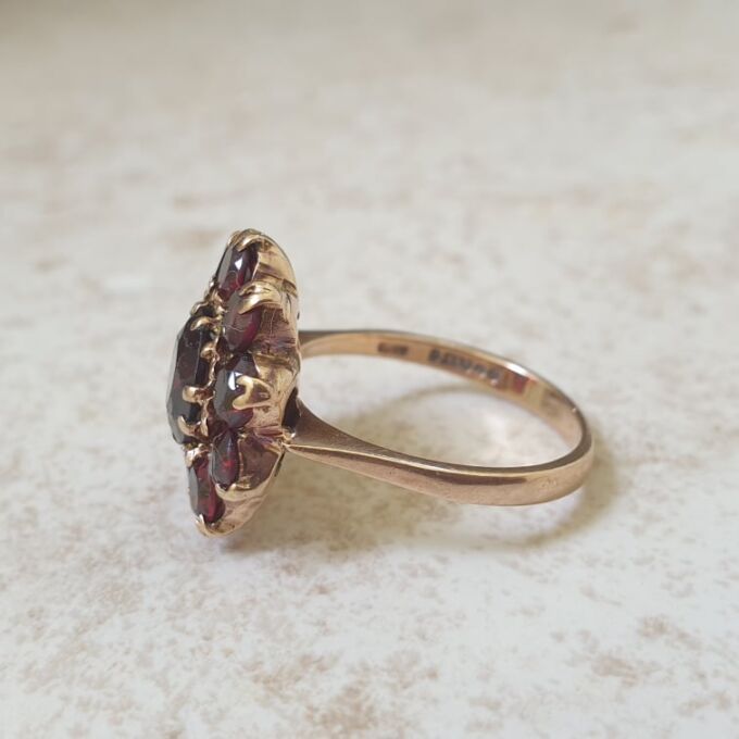 Garnet Cluster Ring in 9ct Gold