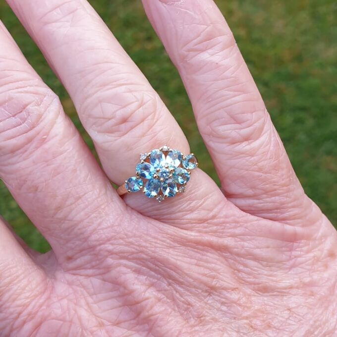 Apatite Flower Cluster Ring in 9ct Gold