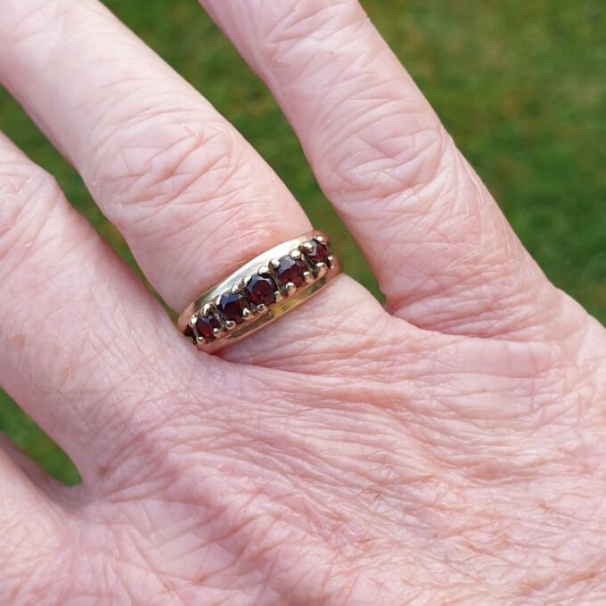 Five Stone Garnet Ring in 9ct Gold