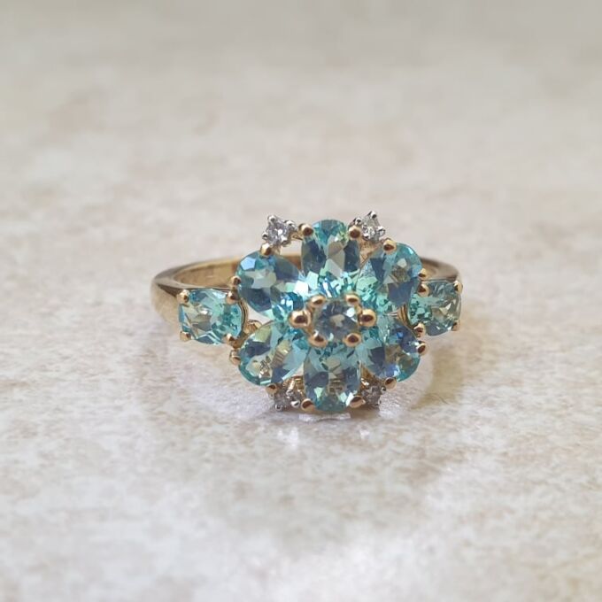 Apatite Flower Cluster Ring in 9ct Gold