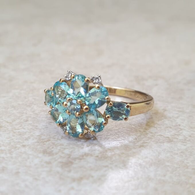 Apatite Flower Cluster Ring in 9ct Gold