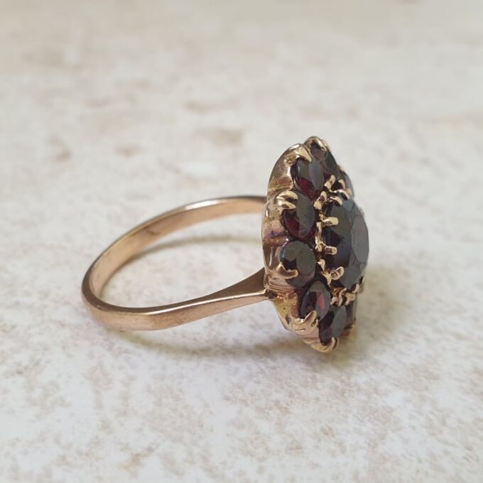 Garnet Cluster Ring in 9ct Gold