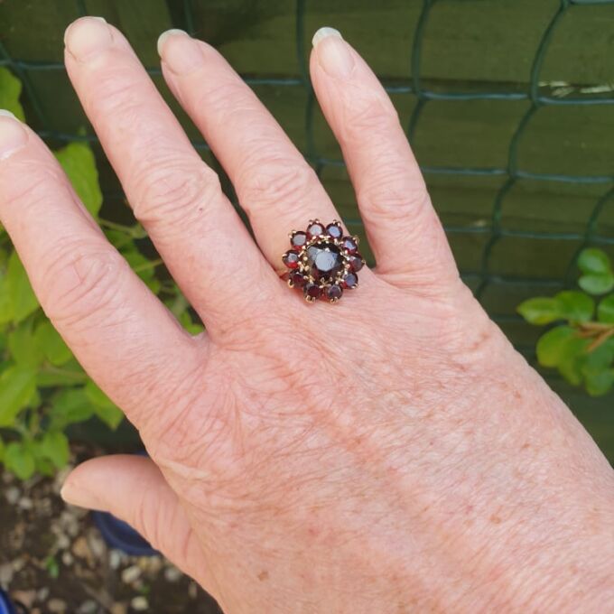 Garnet Cluster Ring in 9ct Gold