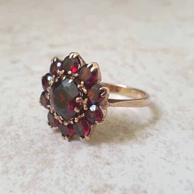 Garnet Cluster Ring in 9ct Gold