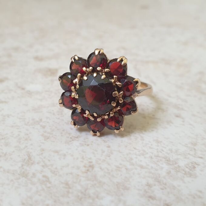 Garnet Cluster Ring in 9ct Gold