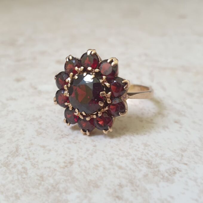 Garnet Cluster Ring in 9ct Gold