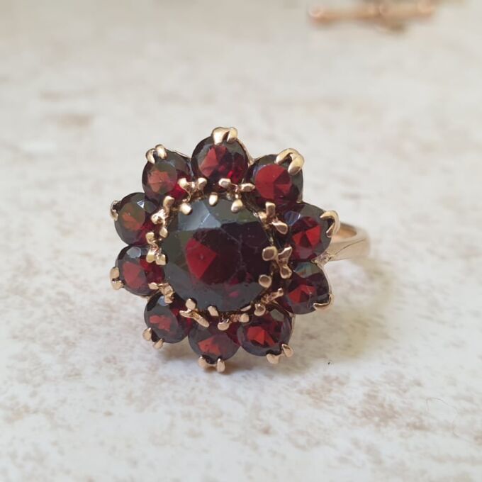Garnet Cluster Ring in 9ct Gold