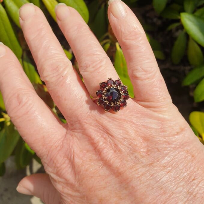 Garnet Cluster Ring in 9ct Gold