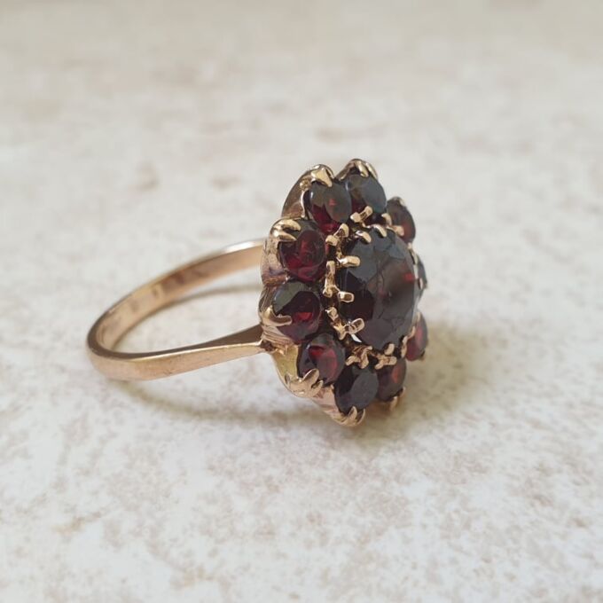 Garnet Cluster Ring in 9ct Gold