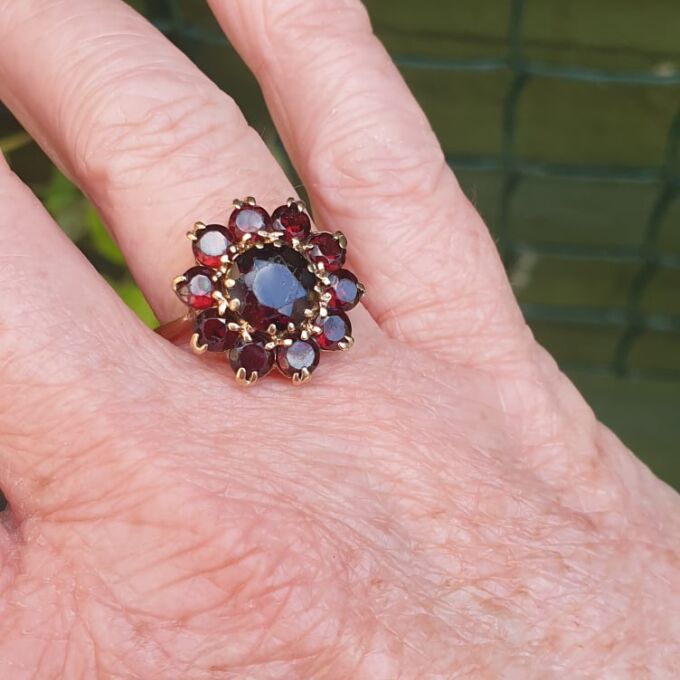 Garnet Cluster Ring in 9ct Gold
