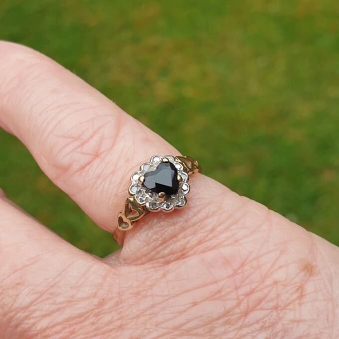 Heart Shaped Sapphire and Diamond Ring in 9ct Gold