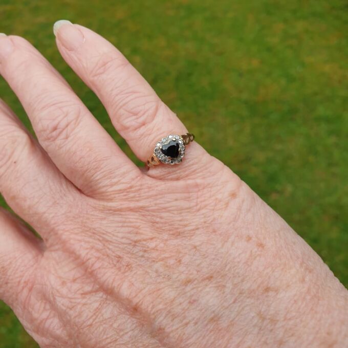 Heart Shaped Sapphire and Diamond Ring in 9ct Gold