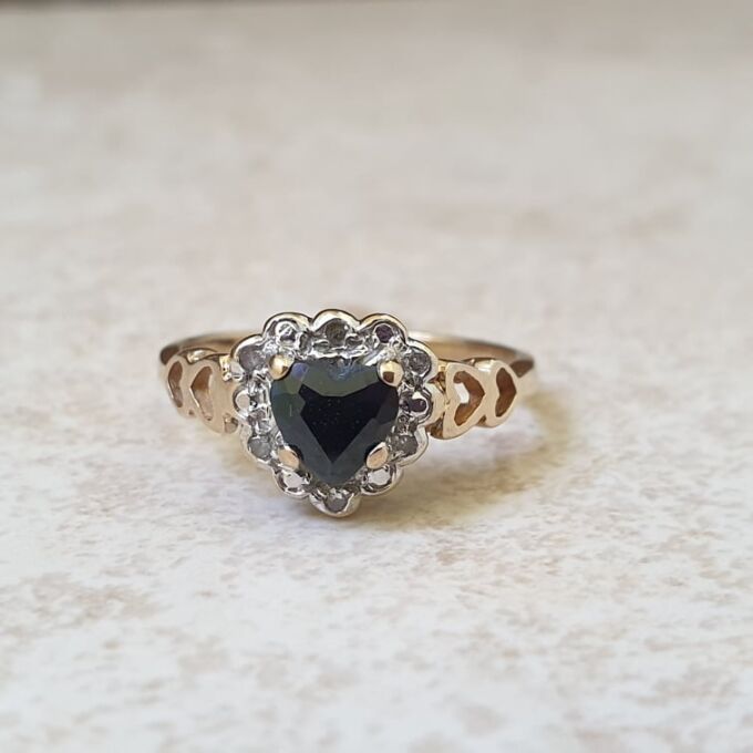 Heart Shaped Sapphire and Diamond Ring in 9ct Gold